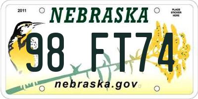 NE license plate 98FT74
