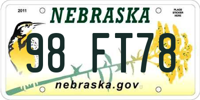 NE license plate 98FT78