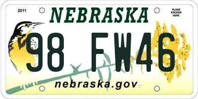 NE license plate 98FW46