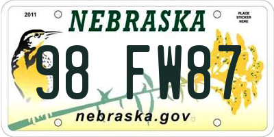 NE license plate 98FW87