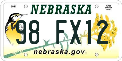 NE license plate 98FX12
