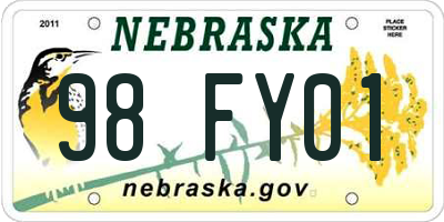 NE license plate 98FY01
