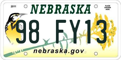 NE license plate 98FY13