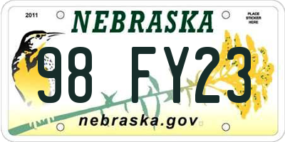 NE license plate 98FY23