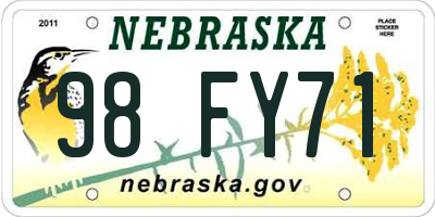 NE license plate 98FY71