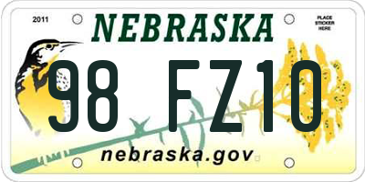 NE license plate 98FZ10