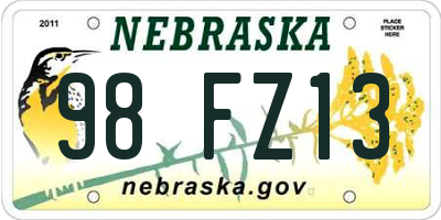 NE license plate 98FZ13