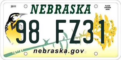 NE license plate 98FZ31