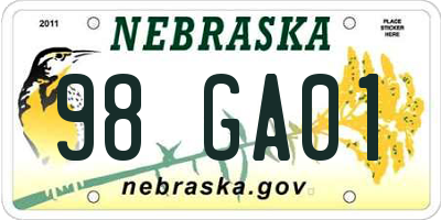 NE license plate 98GA01
