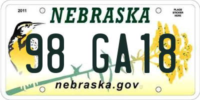 NE license plate 98GA18