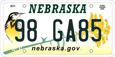 NE license plate 98GA85