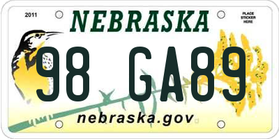NE license plate 98GA89