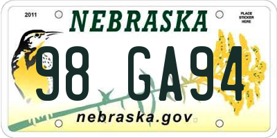 NE license plate 98GA94