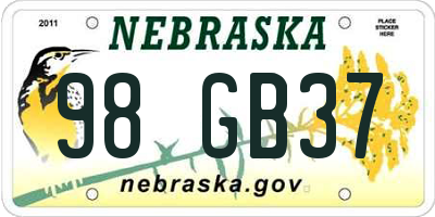 NE license plate 98GB37