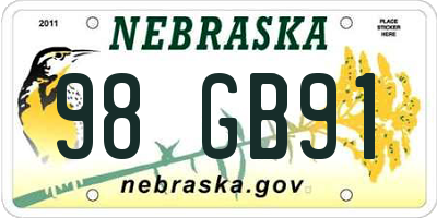NE license plate 98GB91