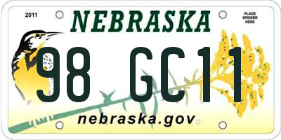 NE license plate 98GC11