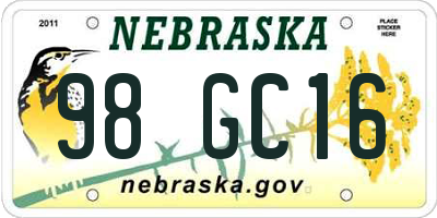 NE license plate 98GC16