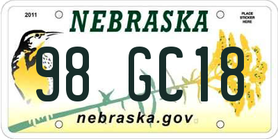 NE license plate 98GC18