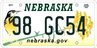 NE license plate 98GC54