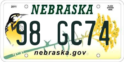 NE license plate 98GC74