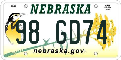 NE license plate 98GD74