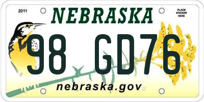 NE license plate 98GD76
