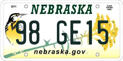 NE license plate 98GE15