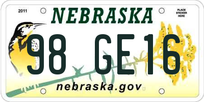 NE license plate 98GE16