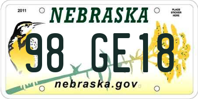 NE license plate 98GE18