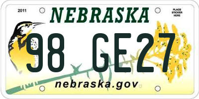 NE license plate 98GE27