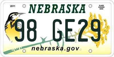 NE license plate 98GE29