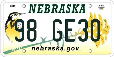 NE license plate 98GE30