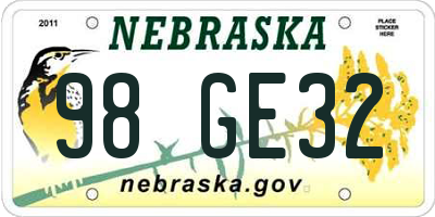 NE license plate 98GE32