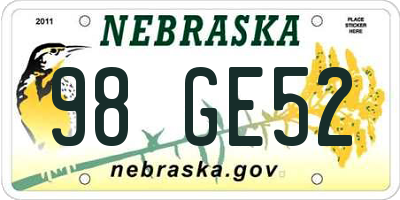 NE license plate 98GE52