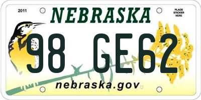 NE license plate 98GE62