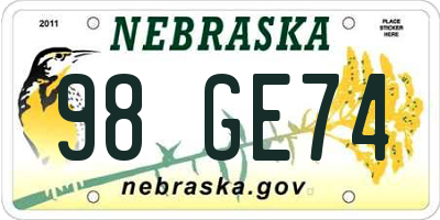 NE license plate 98GE74
