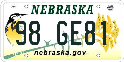 NE license plate 98GE81