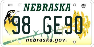 NE license plate 98GE90