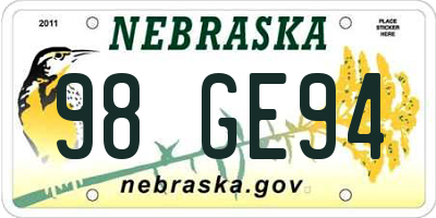 NE license plate 98GE94