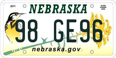 NE license plate 98GE96
