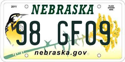 NE license plate 98GF09