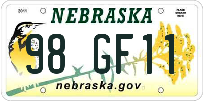 NE license plate 98GF11