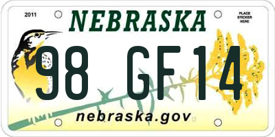 NE license plate 98GF14