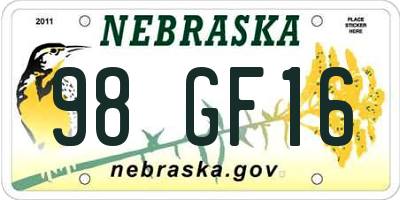 NE license plate 98GF16
