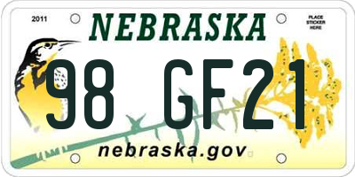 NE license plate 98GF21
