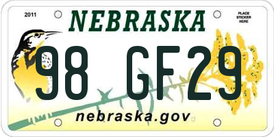 NE license plate 98GF29