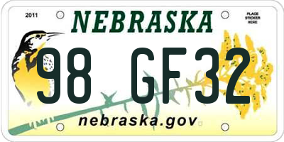 NE license plate 98GF32