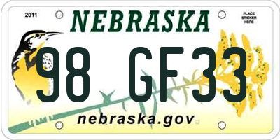 NE license plate 98GF33