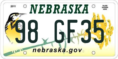 NE license plate 98GF35