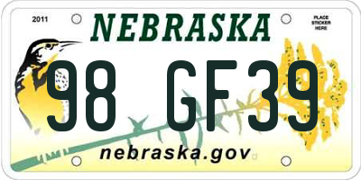 NE license plate 98GF39